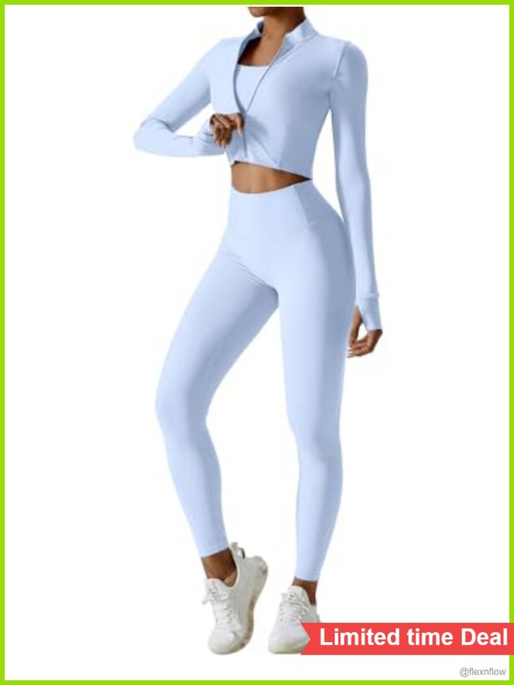 Women's 3 Piece Workout Set Seamless Leggings Crop Top Gym Yoga